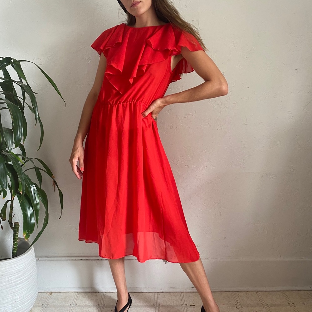 Pretty sheer red vintage dress, Sz 4/6